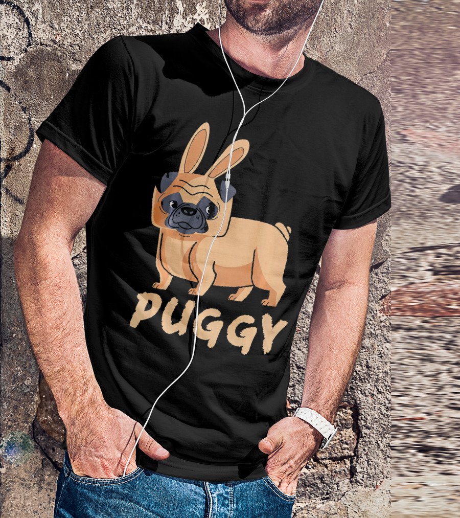 Puggy Easter Dog Pug With Bunny Ears T-Shirt
