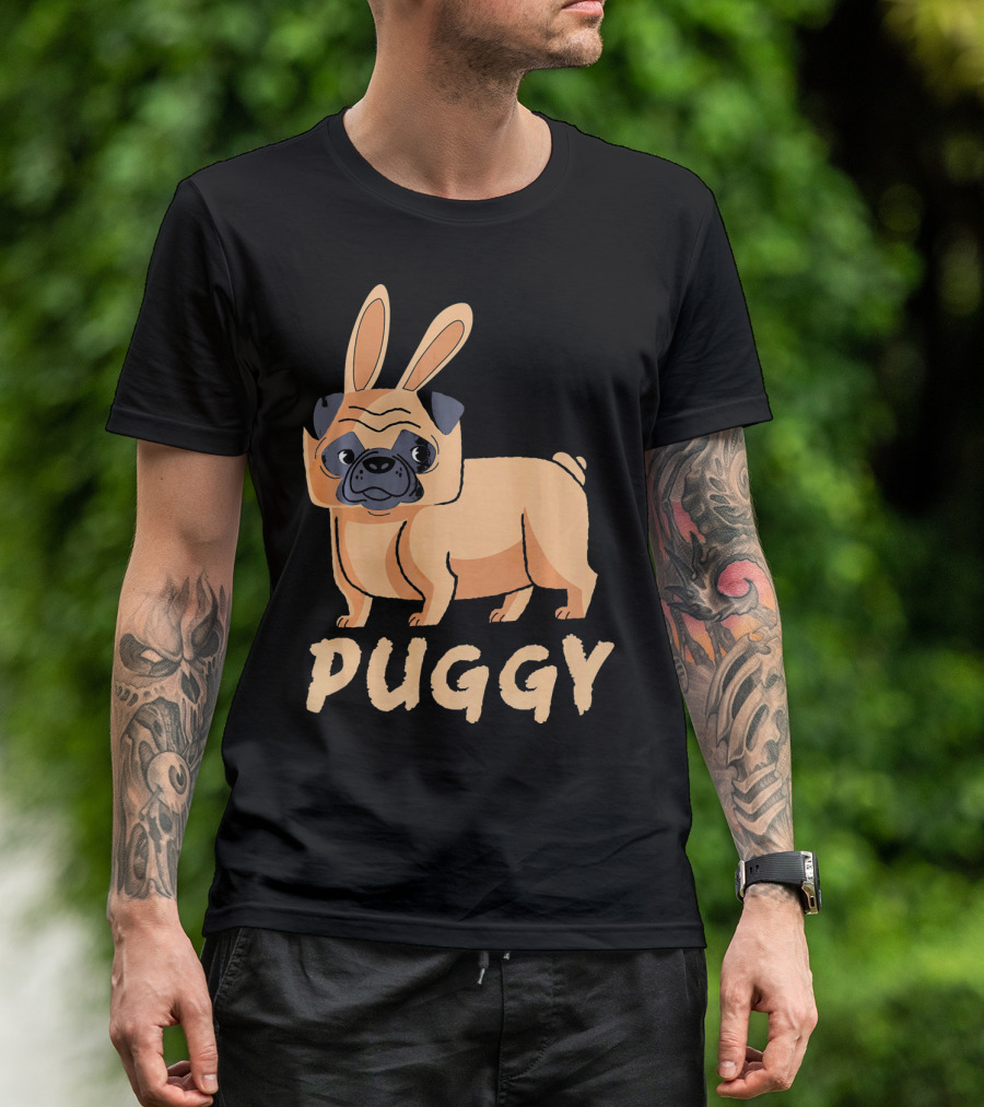 Puggy Easter Dog Pug With Bunny Ears T-Shirt