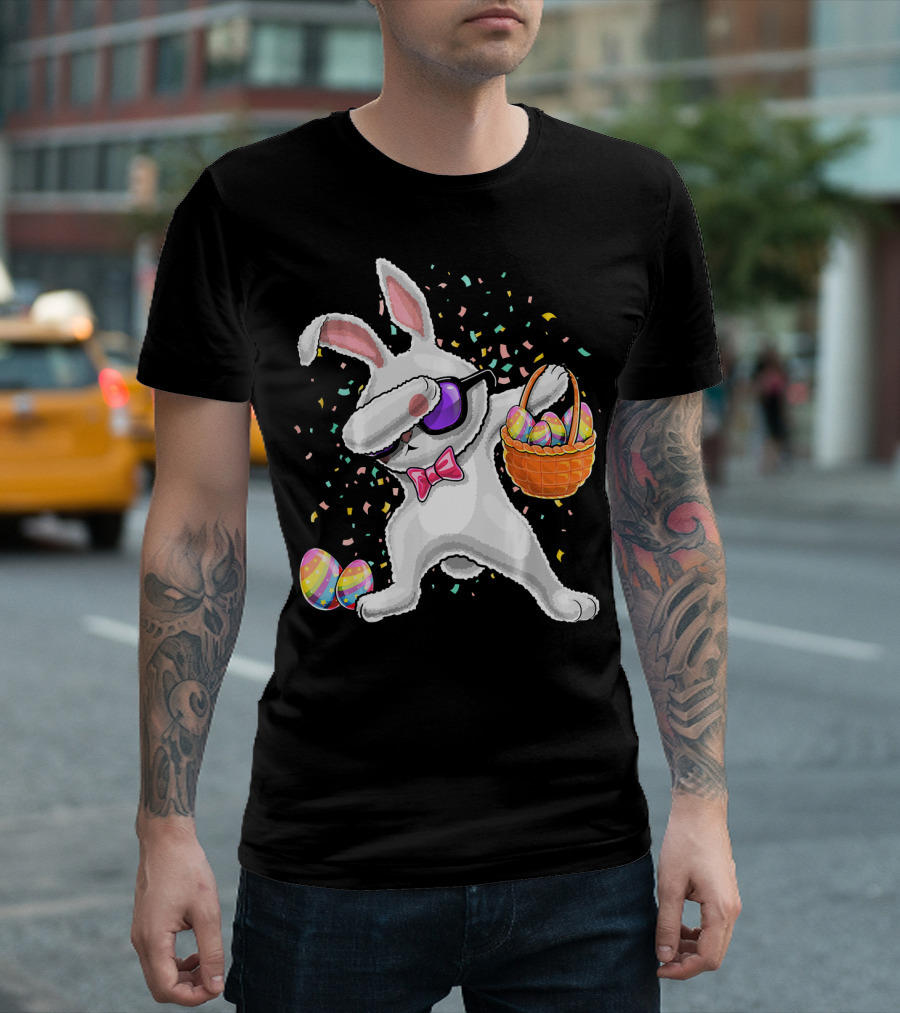 Dabbing Easter Bunny Kids Easter Confetti Egg Basket T-Shirt