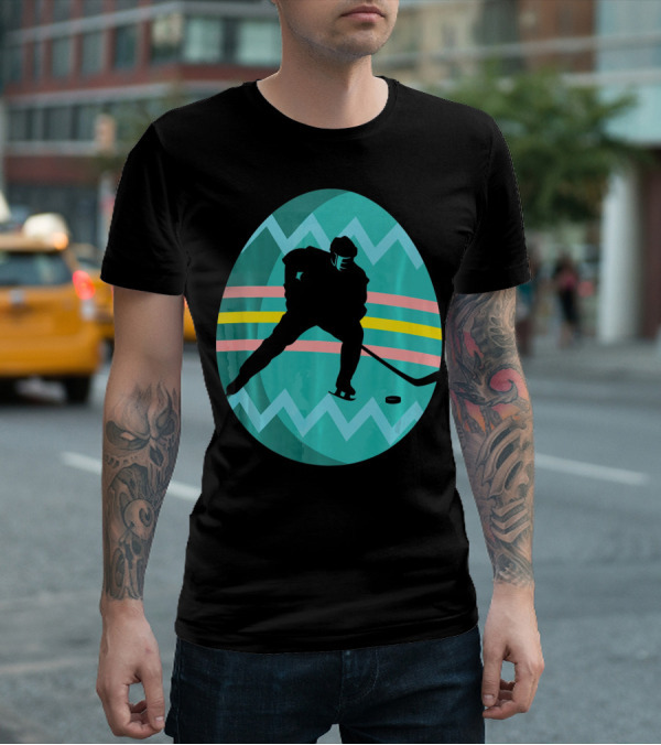 Easter Egg Hockey Silhouette Athlete Zigzag Stripes T-Shirt