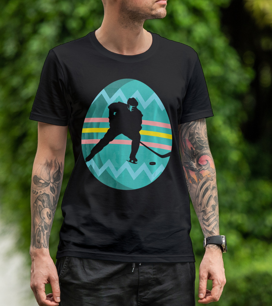 Easter Egg Hockey Silhouette Athlete Zigzag Stripes T-Shirt