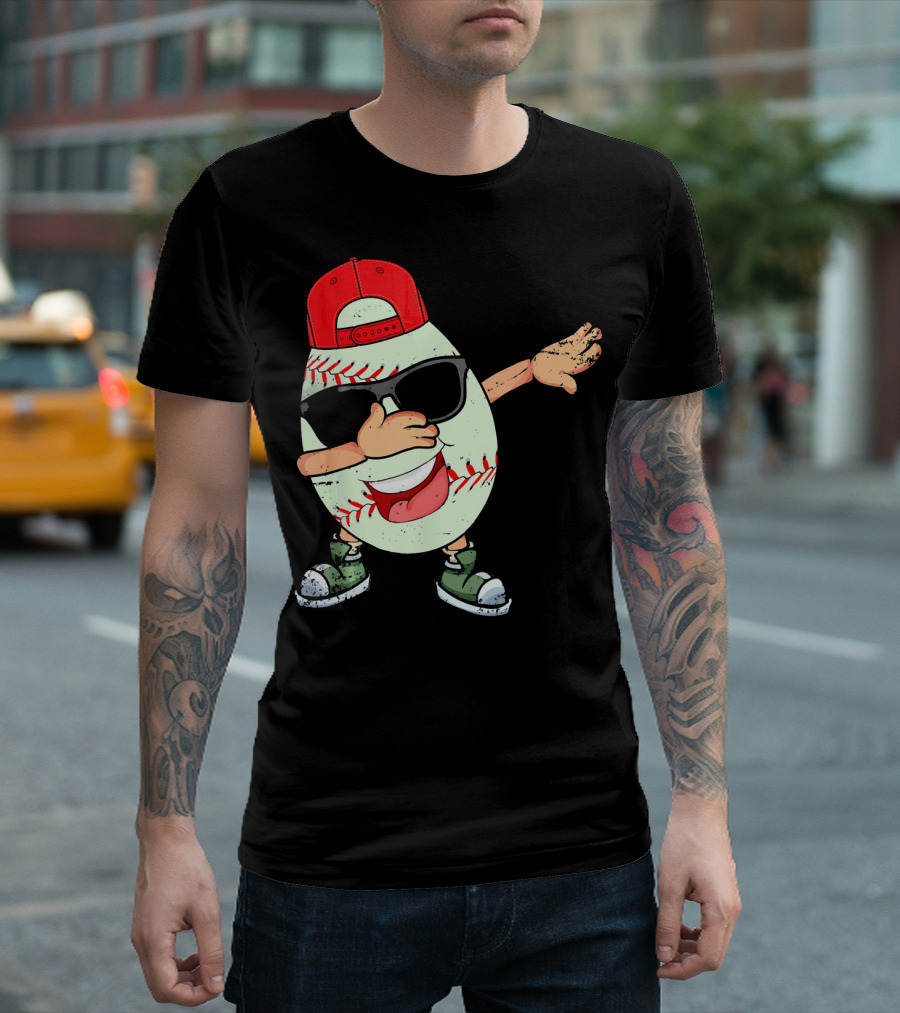 Funny Dabbing Baseball Easter Egg In Sunglasses And Red Cap T-Shirt