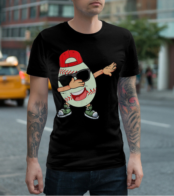 Funny Dabbing Baseball Easter Egg In Sunglasses And Red Cap T-Shirt