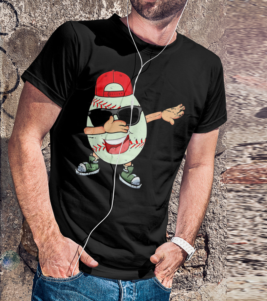 Funny Dabbing Baseball Easter Egg In Sunglasses And Red Cap T-Shirt