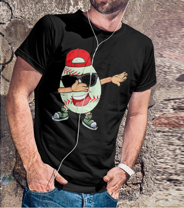 Funny Dabbing Baseball Easter Egg In Sunglasses And Red Cap T-Shirt
