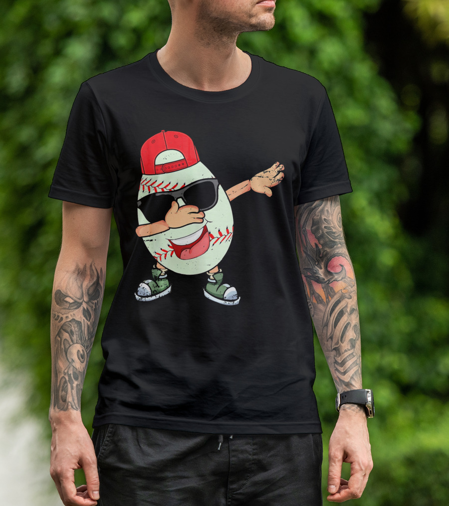 Funny Dabbing Baseball Easter Egg In Sunglasses And Red Cap T-Shirt