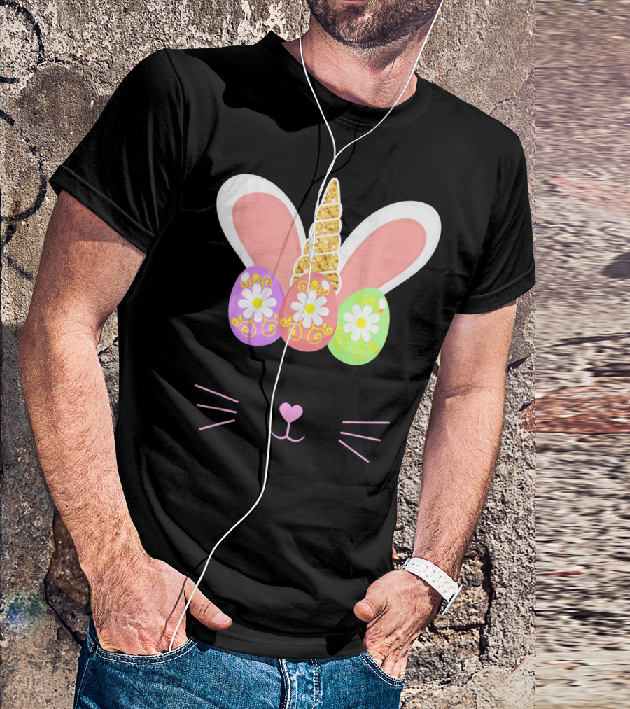 Unicorn Easter Girl Bunny Ears Eggs Whiskers T-Shirt