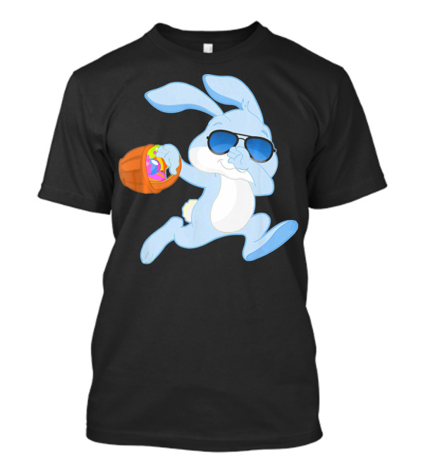 Easter Rabbit Sunglasses Holding Egg Basket T-Shirt