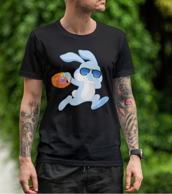Easter Rabbit Sunglasses Holding Egg Basket T-Shirt