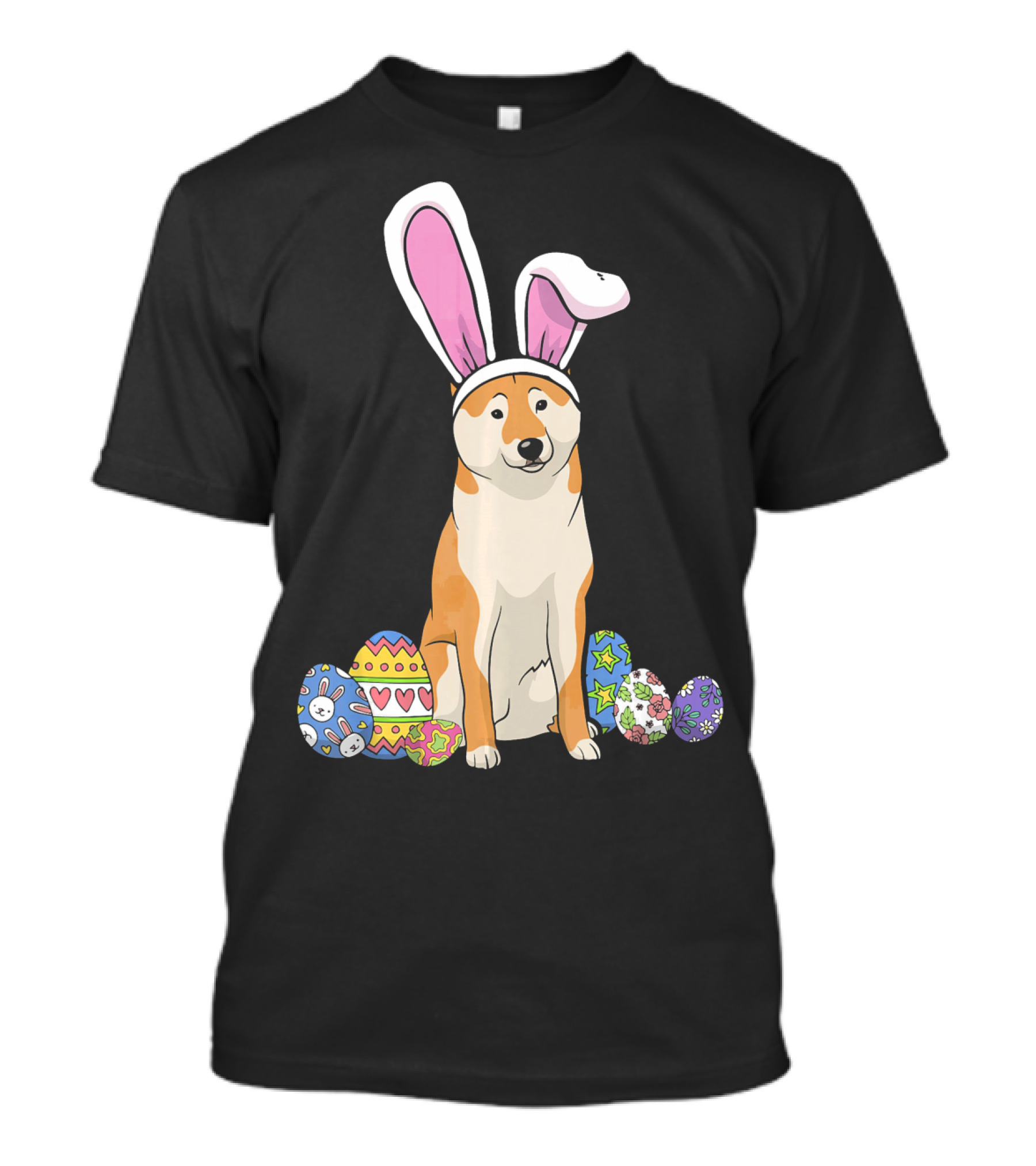 Shiba Inu With Bunny Ears And Colorful Easter Eggs T-Shirt
