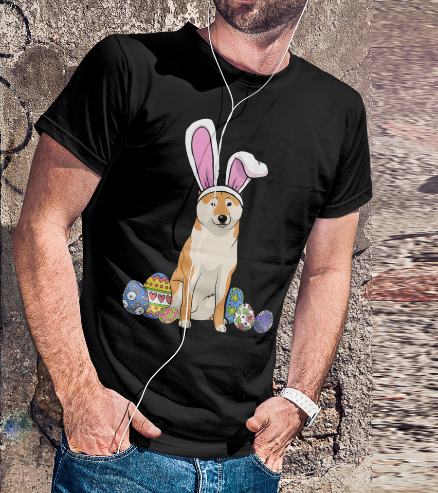 Shiba Inu With Bunny Ears And Colorful Easter Eggs T-Shirt