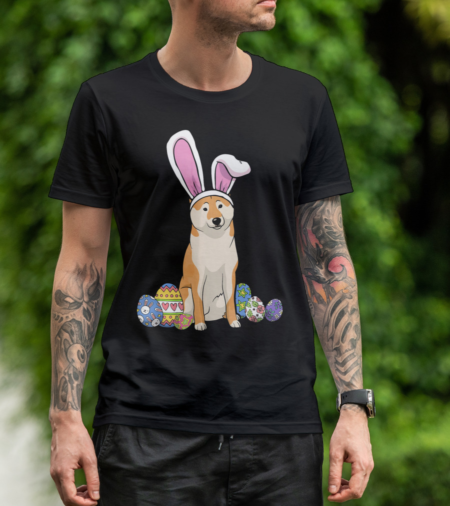 Shiba Inu With Bunny Ears And Colorful Easter Eggs T-Shirt