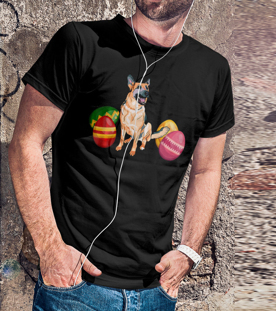 Funny Easter German Shepherd With Colorful Eggs T-Shirt