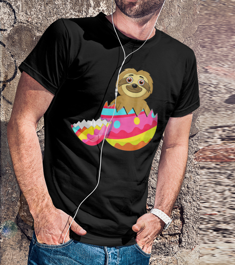 Funny Sloth Easter Egg Decorated Colorful Eggshell T-Shirt