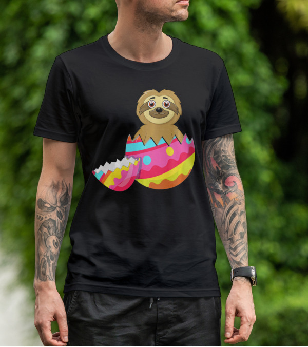 Funny Sloth Easter Egg Decorated Colorful Eggshell T-Shirt