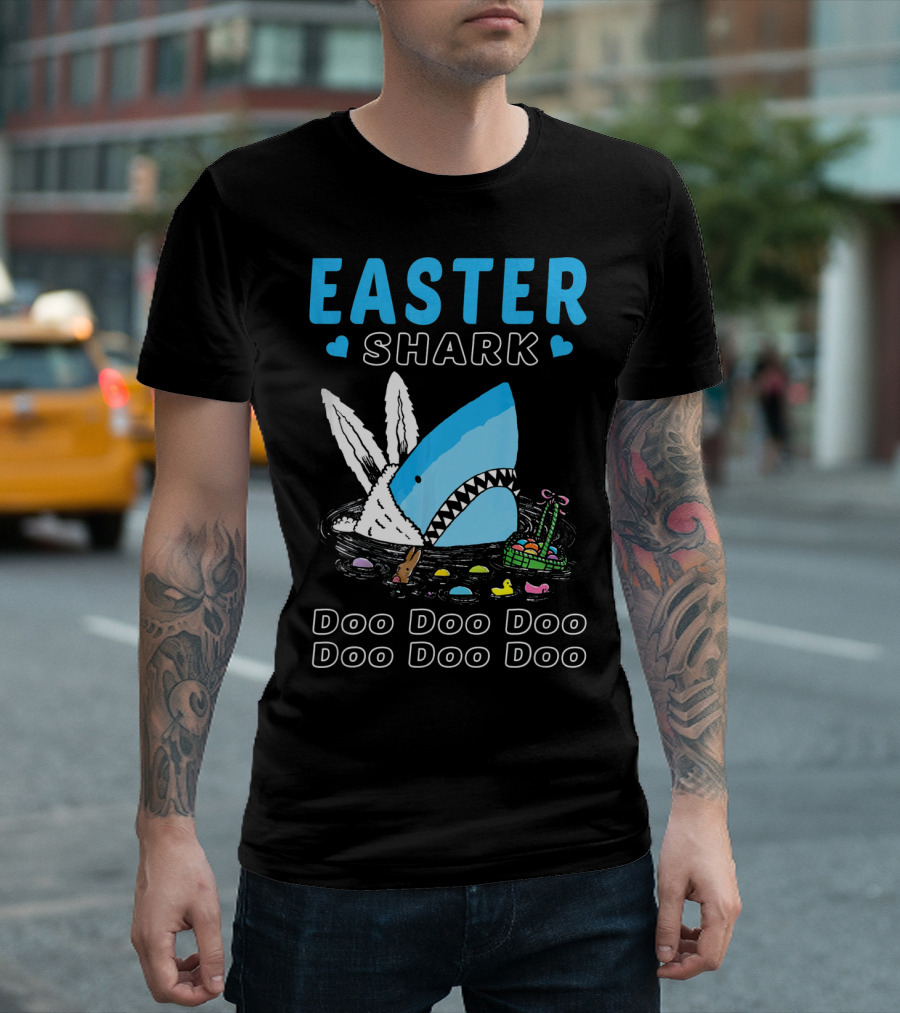 Easter Shark Doo Doo Doo Bunny Ears with Eggs and Basket T-Shirt