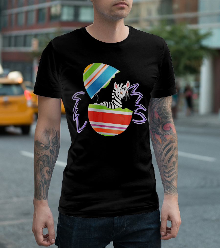 Funny Easter Zebra Surprising Colorful Egg Burst T-Shirt