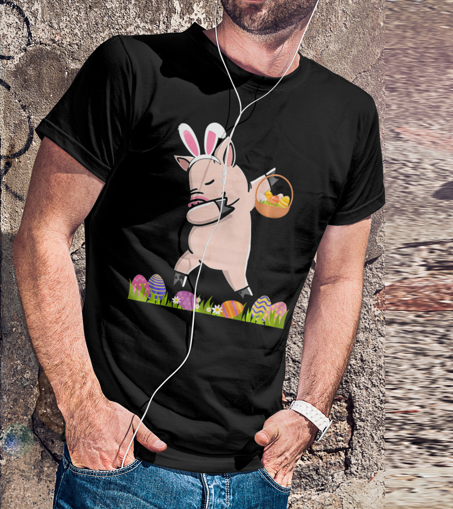 Dabbing Mini Pig With Easter Basket And Colorful Eggs Happy Easter Day T-Shirt