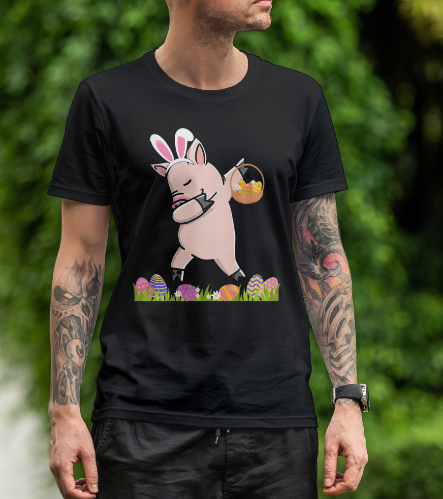 Dabbing Mini Pig With Easter Basket And Colorful Eggs Happy Easter Day T-Shirt