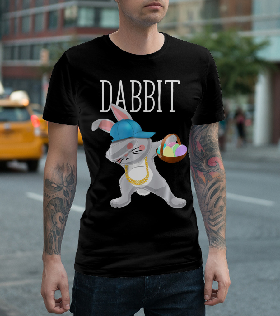 Dabbit Dabbing Easter Bunny with Hip Hop Style and Basket of Eggs T-Shirt