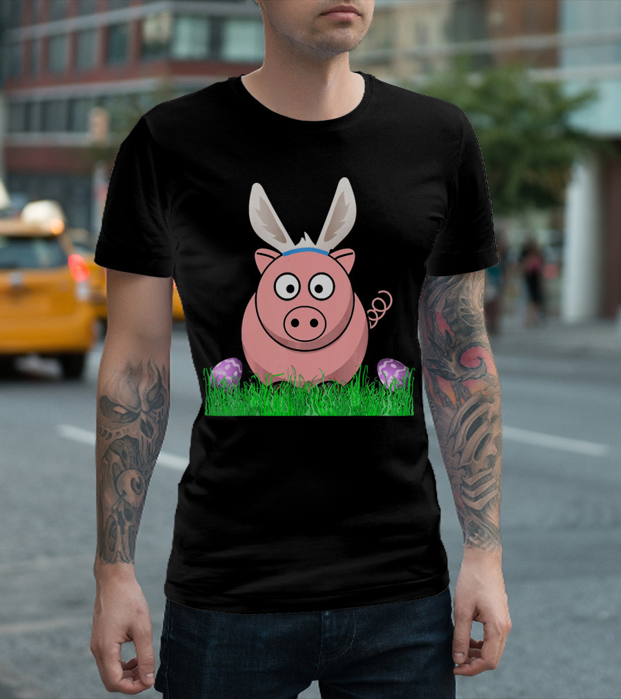 Easter Bunny Piglet With Eggs And Grass T-Shirt