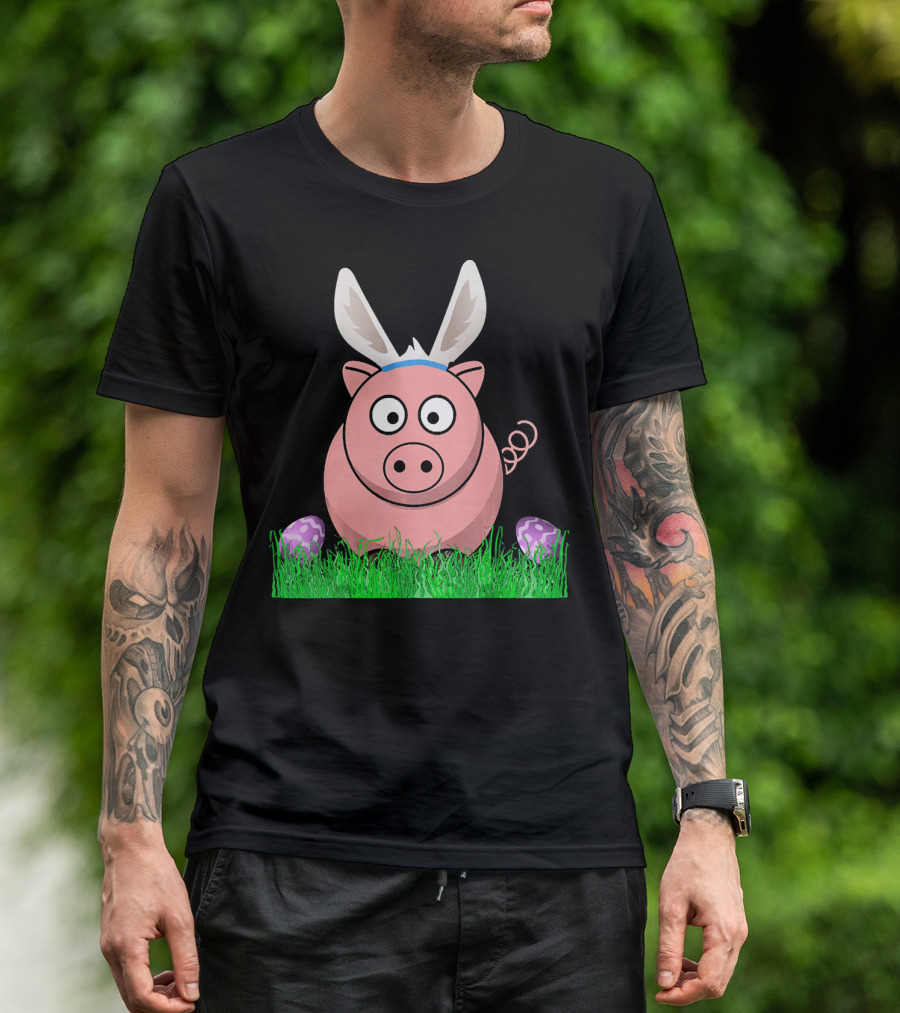 Easter Bunny Piglet With Eggs And Grass T-Shirt