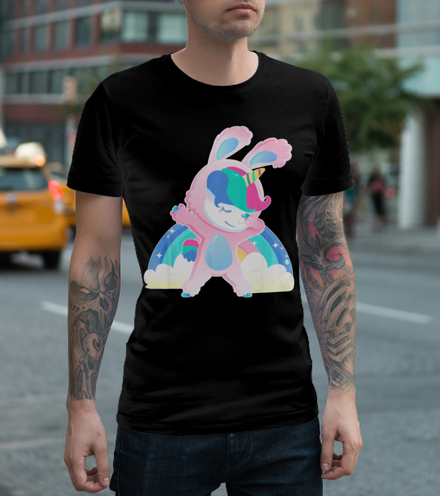 Unicorn Bunny Rabbit Costume Easter Rainbow Wings T-Shirt