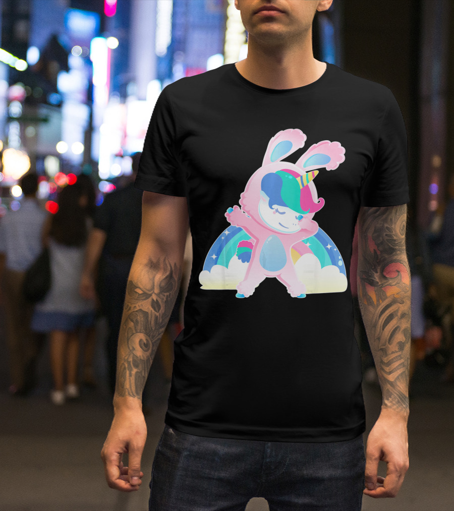Unicorn Bunny Rabbit Costume Easter Rainbow Wings T-Shirt