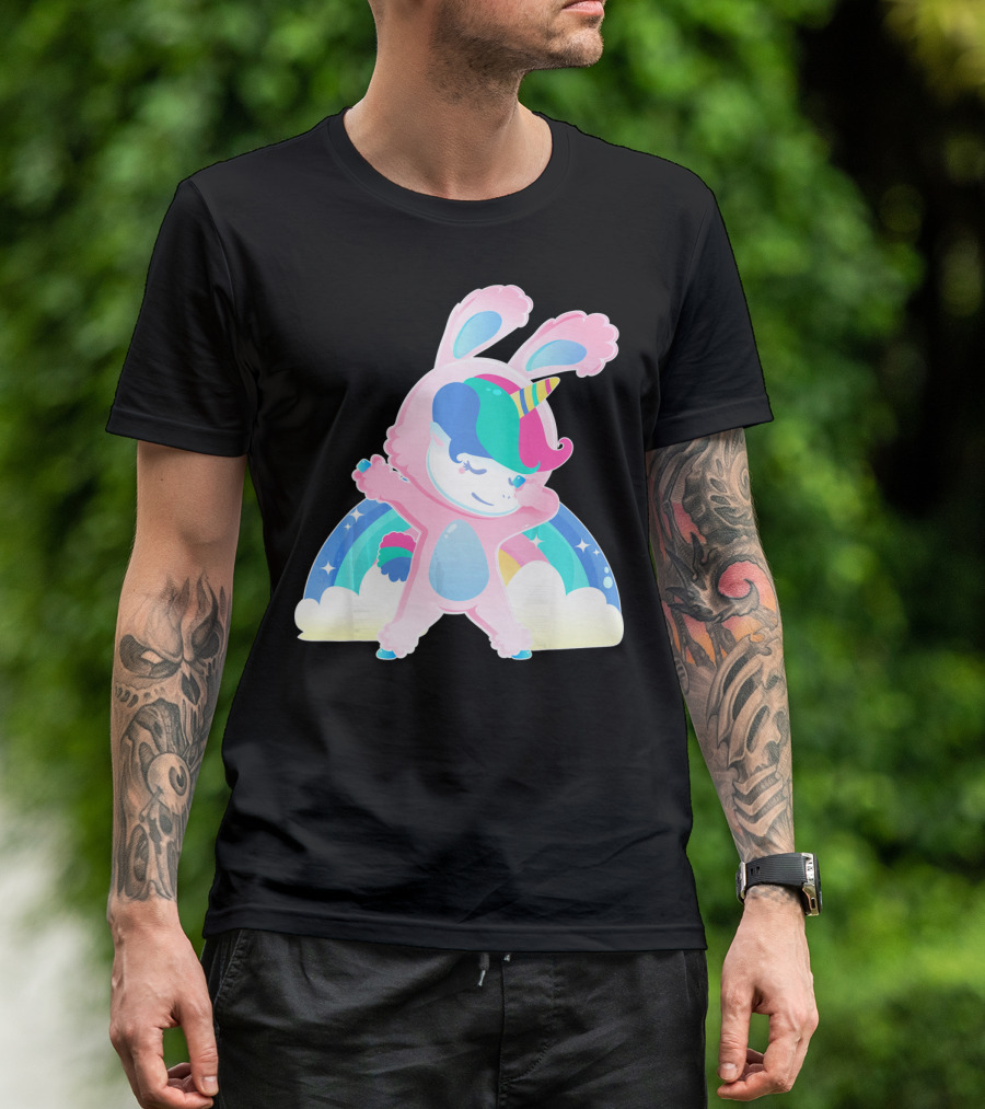 Unicorn Bunny Rabbit Costume Easter Rainbow Wings T-Shirt