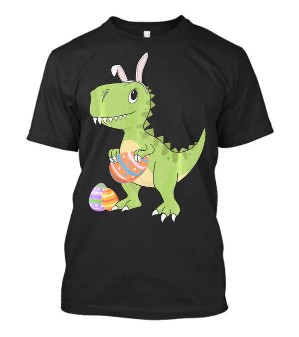 Easter Dinosaur Kids T-Rex With Bunny Ears Holding Colorful Eggs T-Shirt