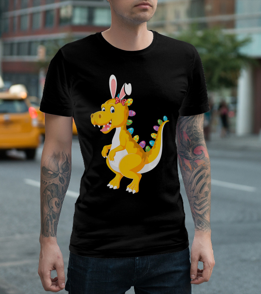 Dinosaur Rex With Bunny Ears And Easter Eggs T-Shirt
