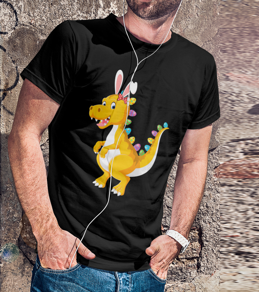 Dinosaur Rex With Bunny Ears And Easter Eggs T-Shirt