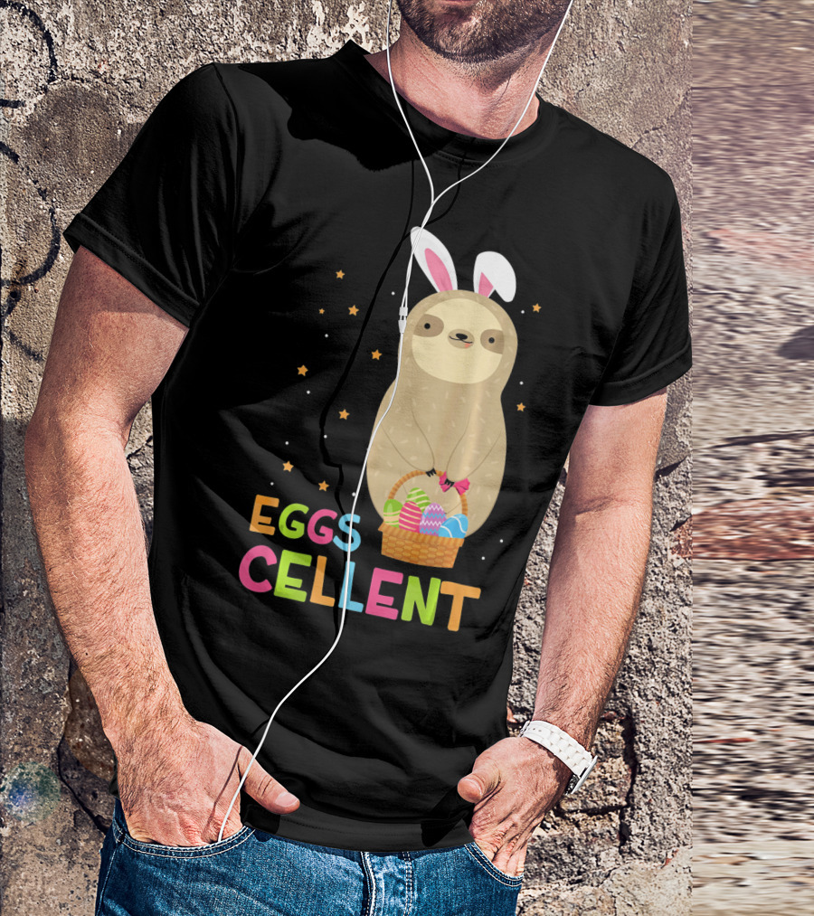 Sloth In Bunny Ears Holding Easter Eggs Cellent Basket T-Shirt