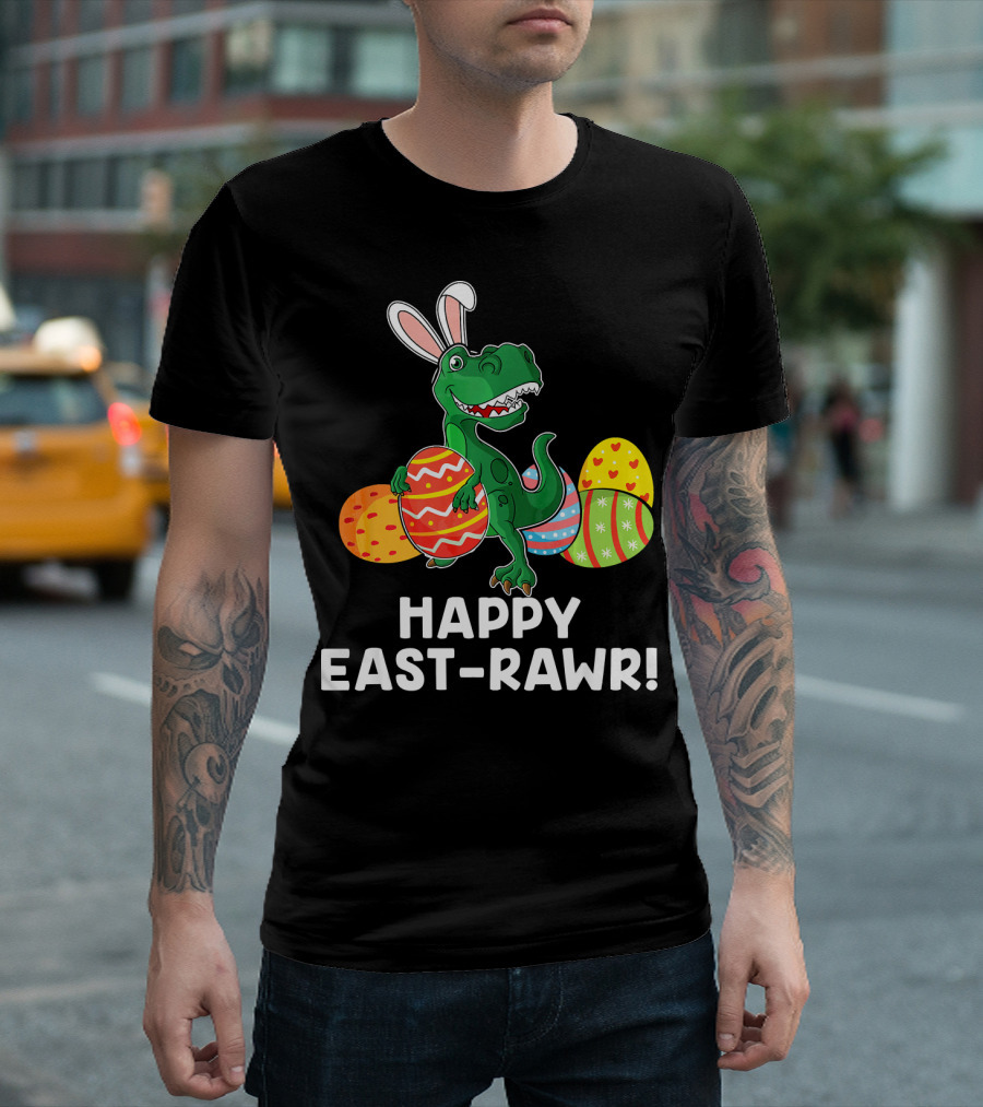Happy East-Rawr Rex Bunny With Easter Eggs T-Shirt