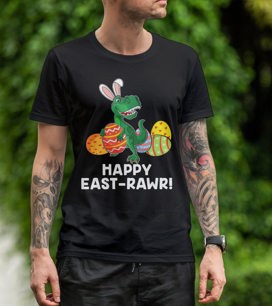 Happy East-Rawr Rex Bunny With Easter Eggs T-Shirt