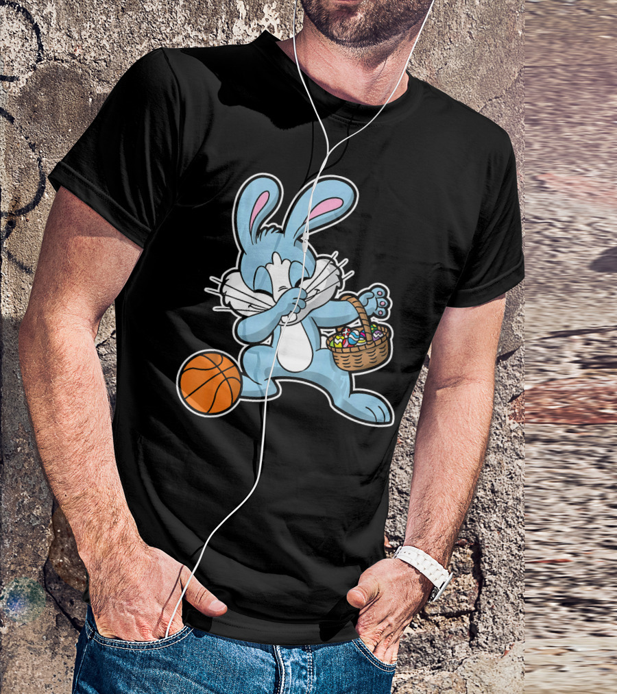 Dabbing Easter Bunny With Basketball And Basket Of Eggs T-Shirt
