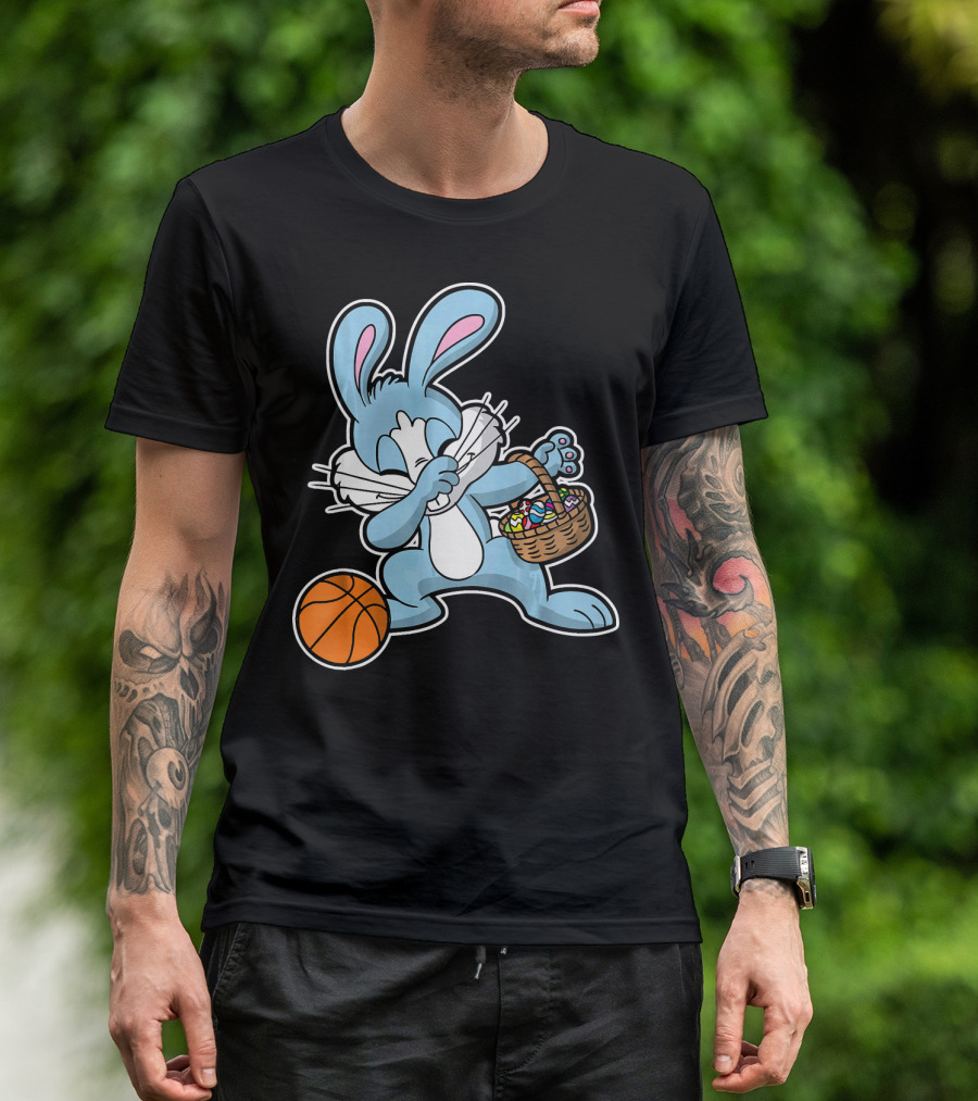 Dabbing Easter Bunny With Basketball And Basket Of Eggs T-Shirt