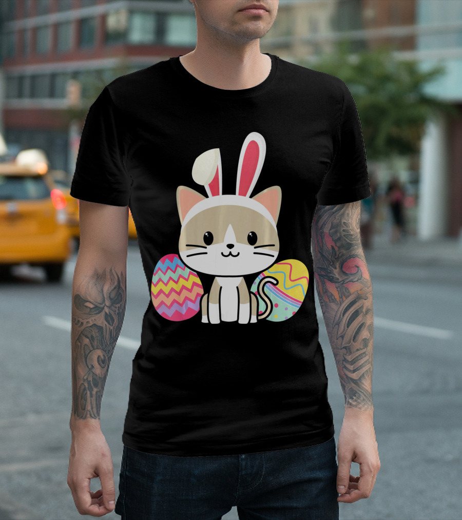 Easter Cat with Bunny Ears and Colorful Easter Eggs T-Shirt