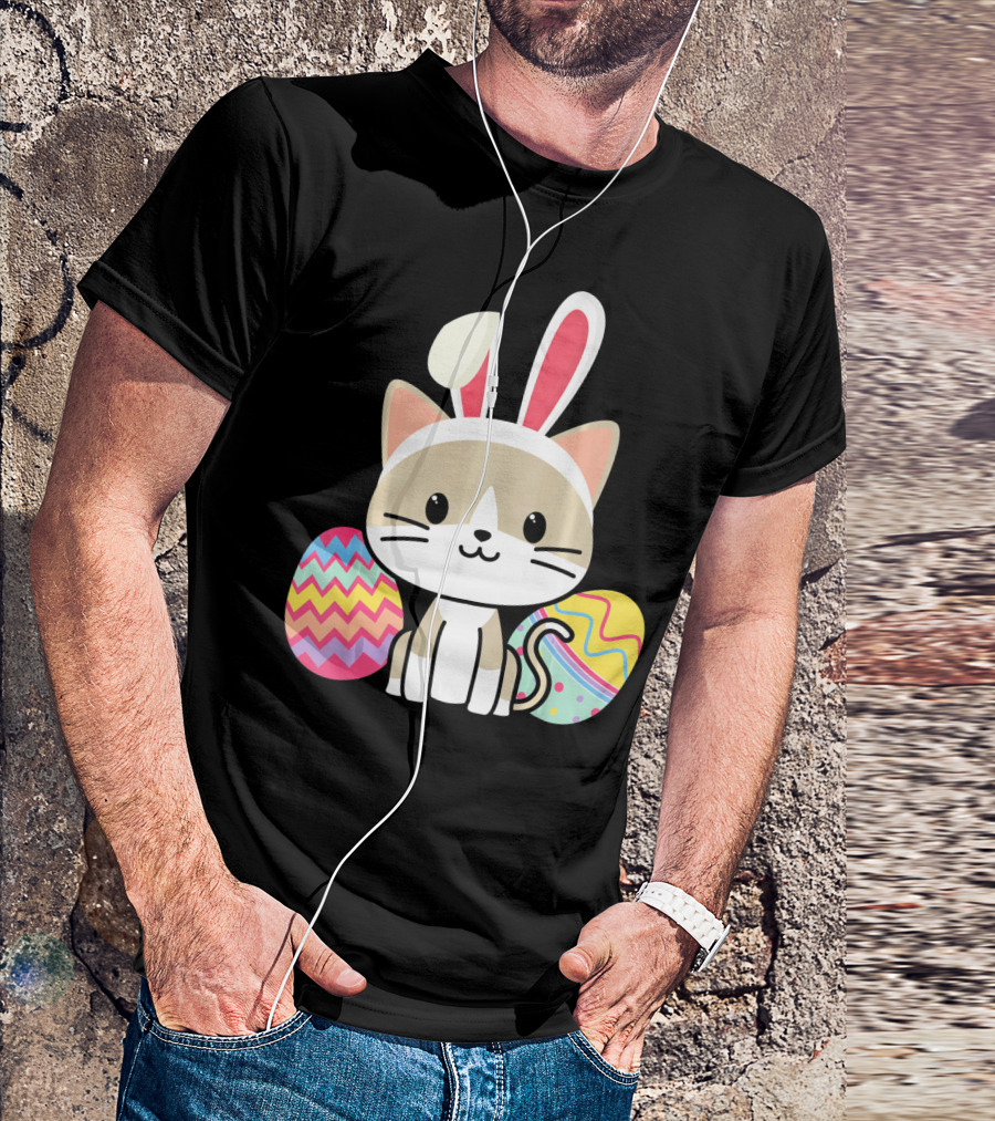 Easter Cat With Bunny Ears And Colorful Easter Eggs T-Shirt