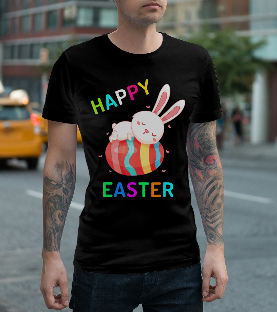 HAPPY EASTER with Bunny Sleeping on Colorful Egg T-Shirt