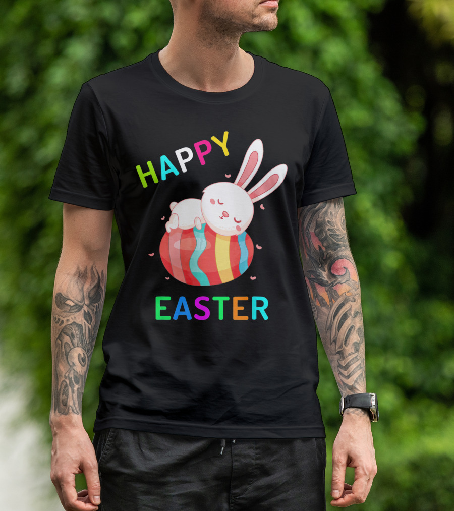 HAPPY EASTER With Bunny Sleeping On Colorful Egg T-Shirt