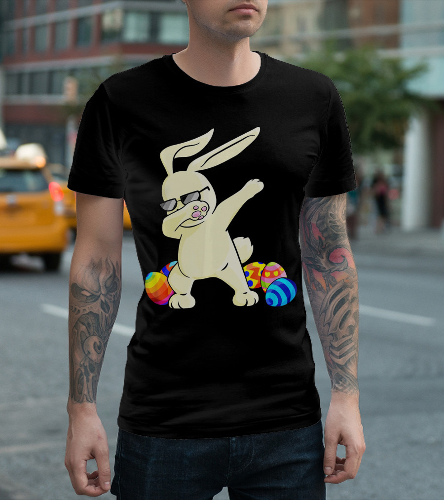Dabbing Easter Bunny with Sunglasses and Colorful Eggs T-Shirt