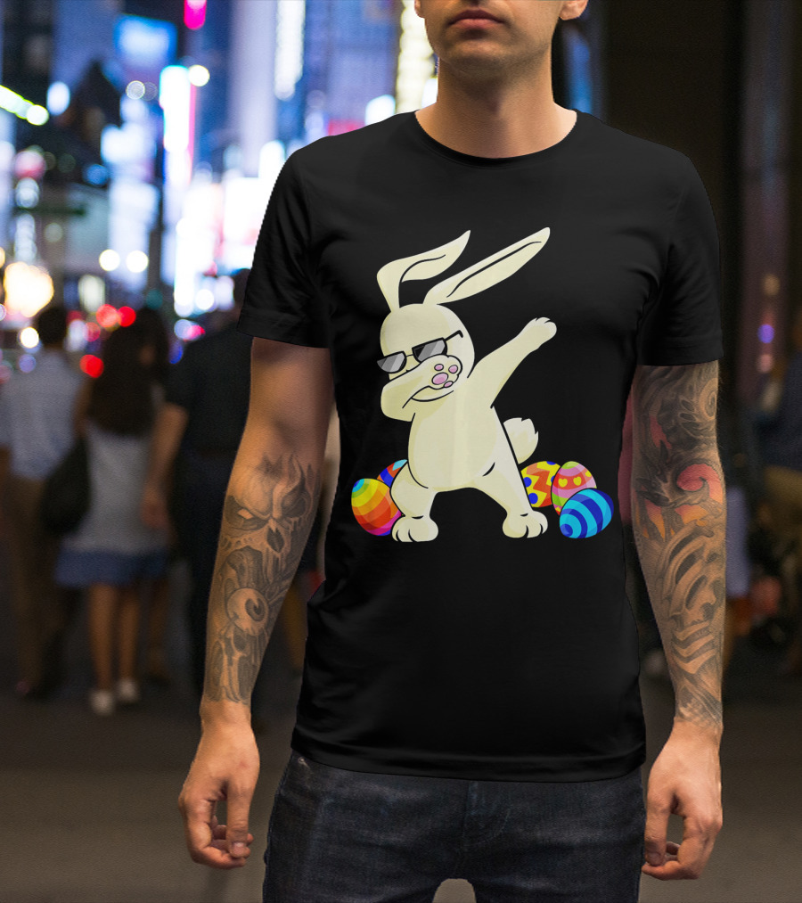Dabbing Easter Bunny With Sunglasses And Colorful Eggs T-Shirt