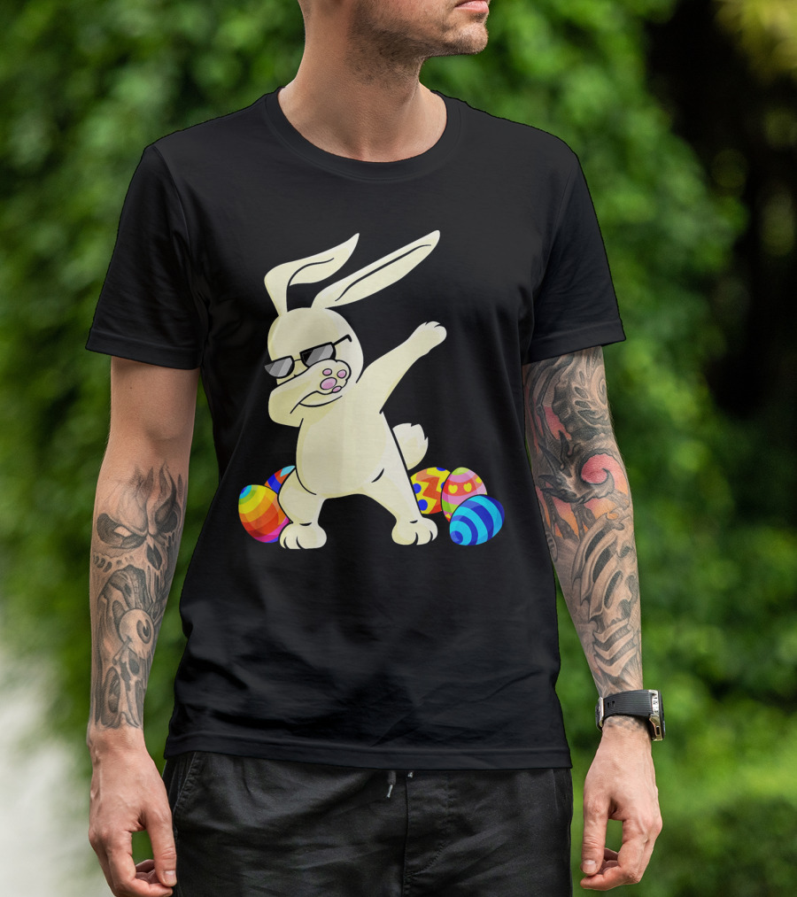 Dabbing Easter Bunny With Sunglasses And Colorful Eggs T-Shirt