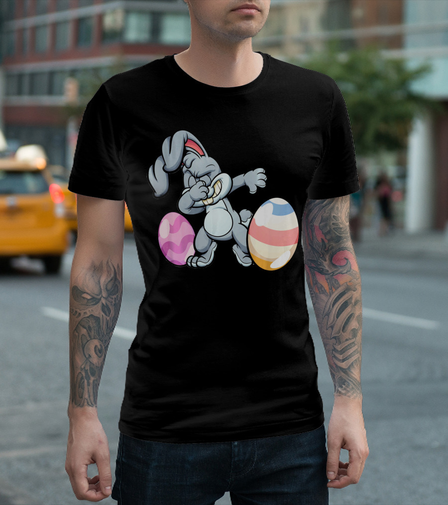 Hilarious Dabbing Easter Bunny Rabbit with Colorful Easter Eggs T-Shirt
