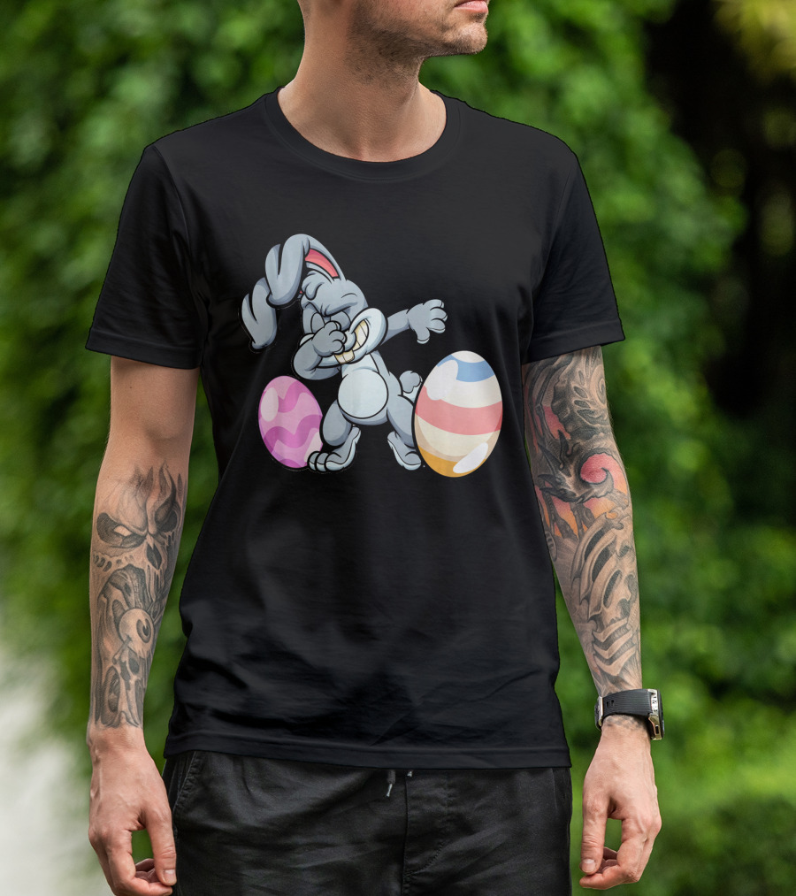 Hilarious Dabbing Easter Bunny Rabbit With Colorful Easter Eggs T-Shirt