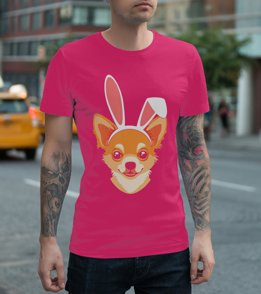 Easter Joy Chihuahua with Bunny Ears Cartoon T-Shirt