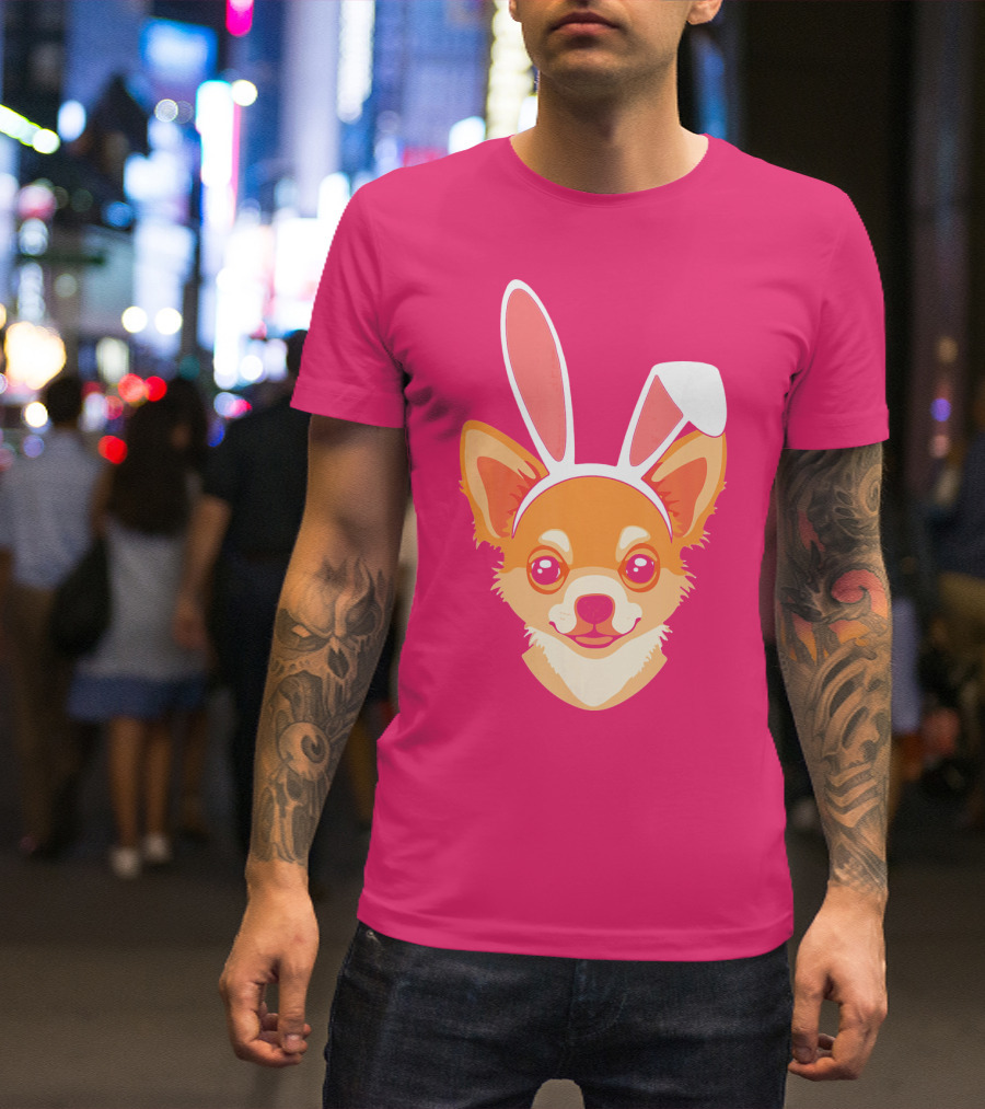 Easter Joy Chihuahua With Bunny Ears Cartoon T-Shirt