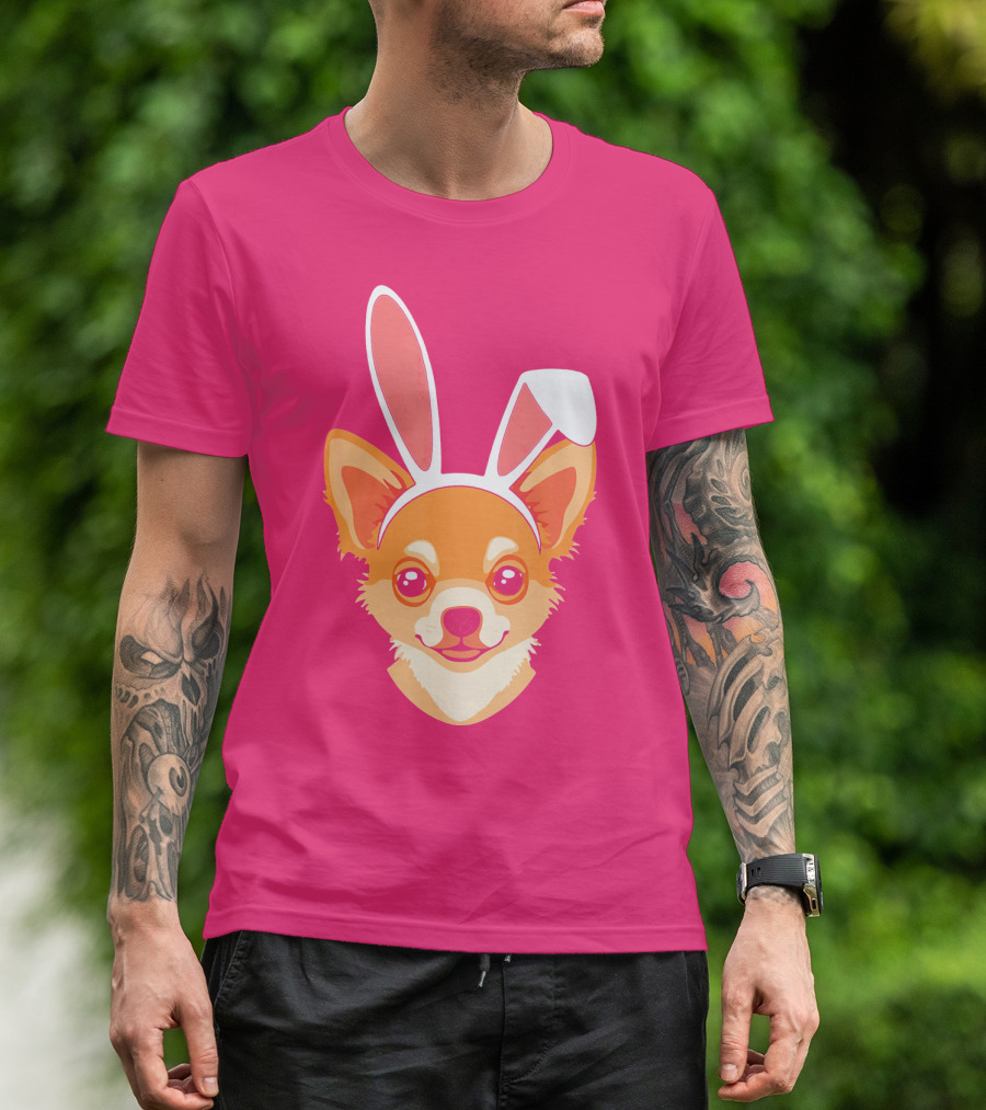 Easter Joy Chihuahua With Bunny Ears Cartoon T-Shirt
