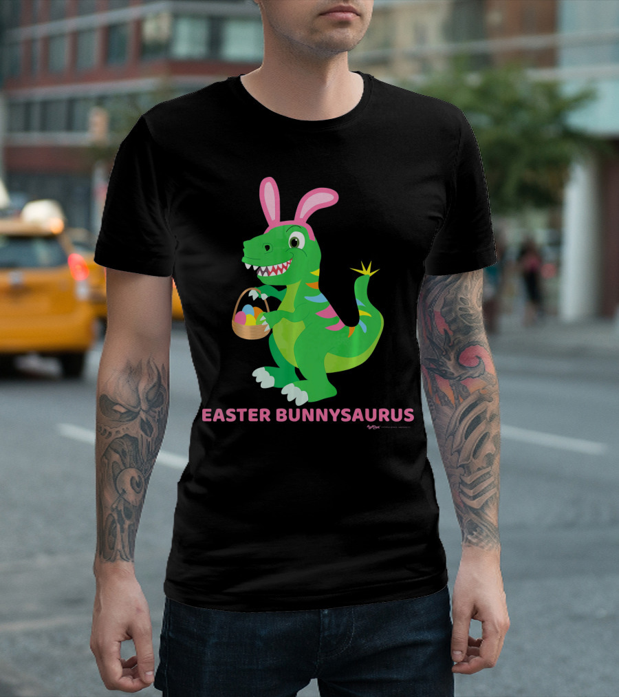 Easter Bunnysaurus Dinosaur With Bunny Ears And Egg Basket T-Shirt